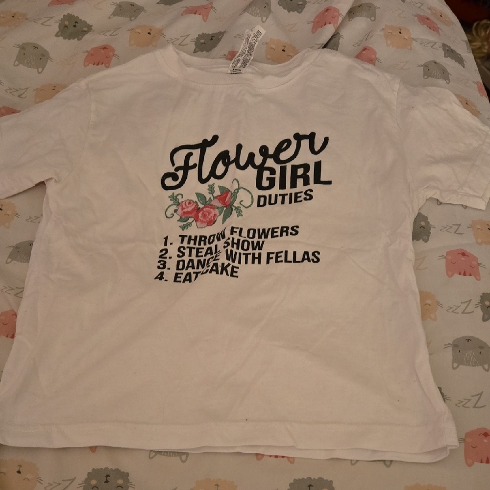 Rabbit Skins White Flower Girl Duties Kids Tee